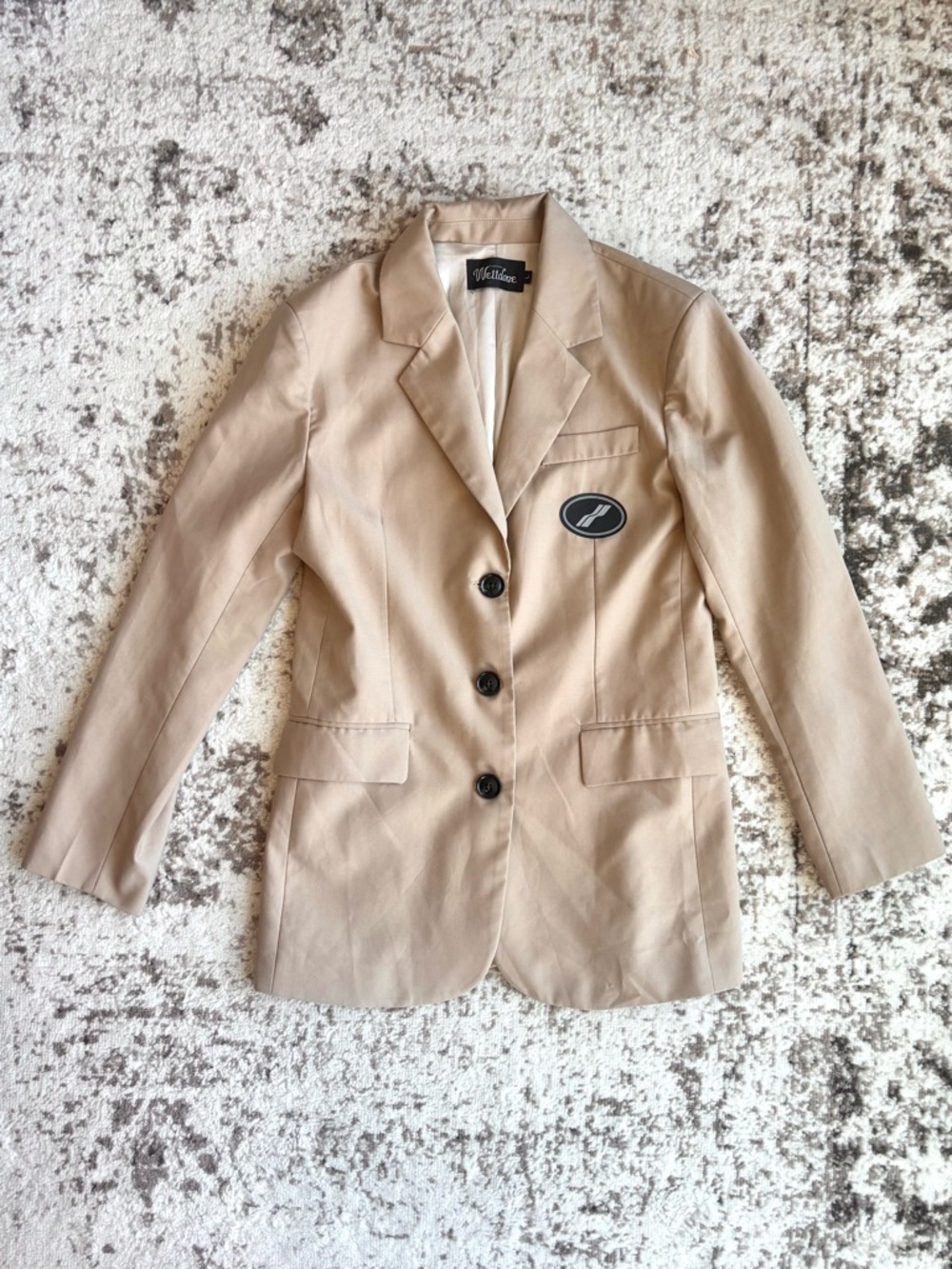 We11done Unisex Oversized Beige Single-Breasted Logo Suit Blazer